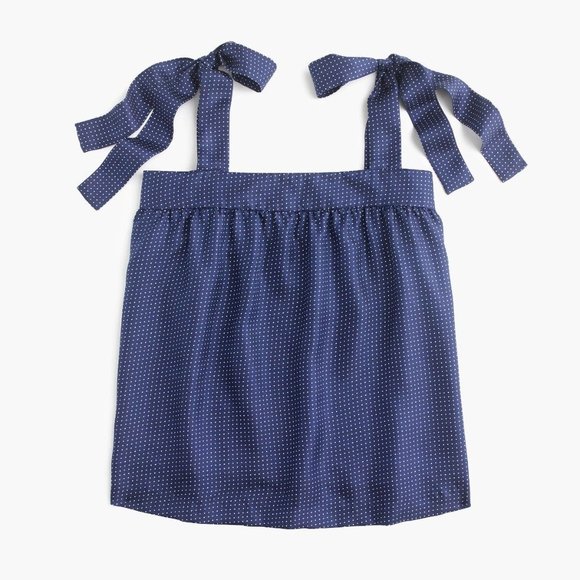 J Crew Tie Shoulder Silk Top Polka dot Navy Blue White Tank Cami Zip Bow 12 - Picture 4 of 16